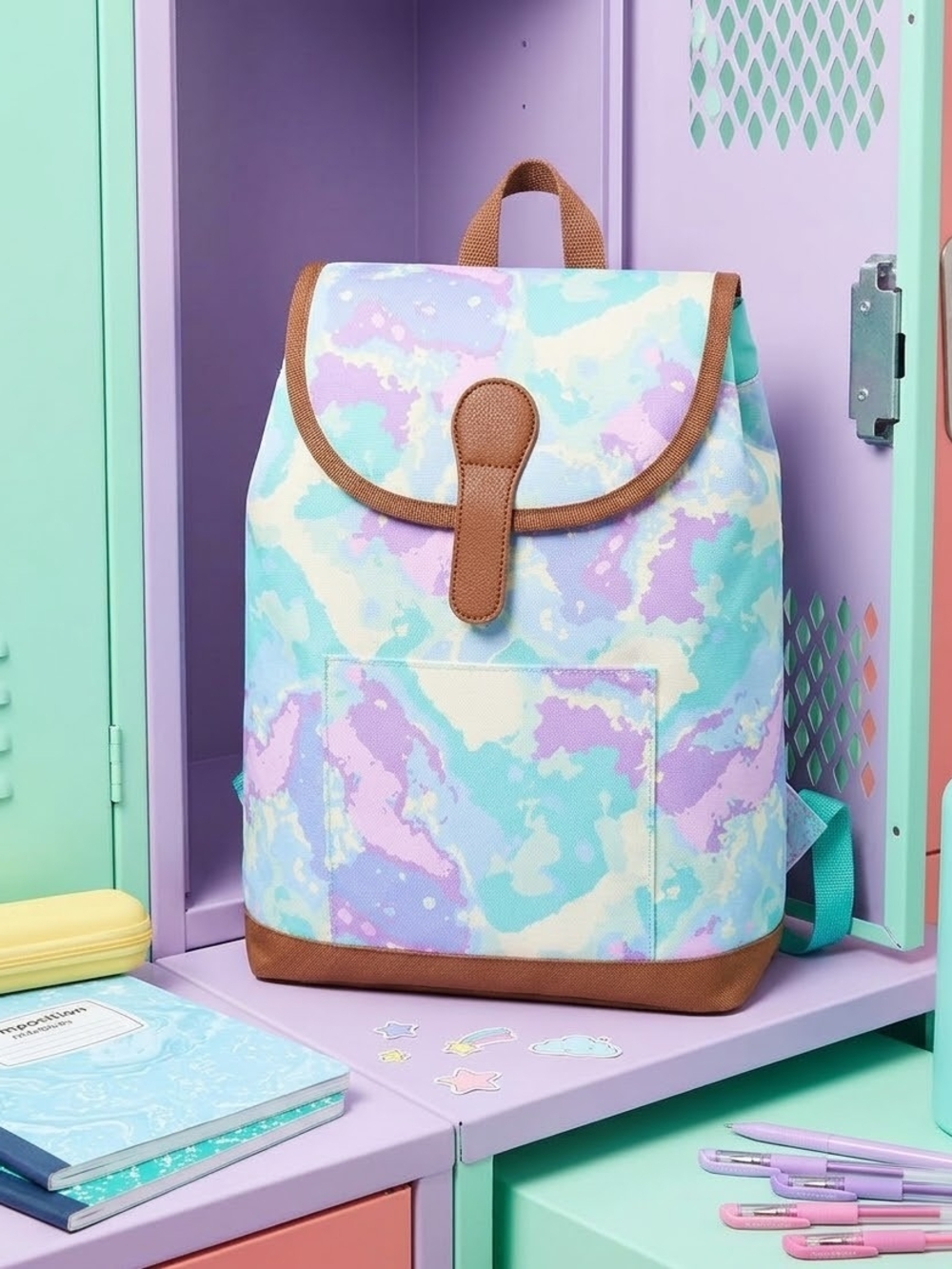 Pastel Backpack with Brown Trim NWOT